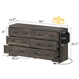 DWVO Farmhouse 6 Drawer Dresser for Bedroom, 60 Inch Large Modern Dresser TV Stand with Drawers & Bar Handles, Storage Dressers with Power Outlets, Rustic Wood Chest of Drawers, Rustic Oak DWVO