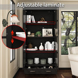 ECACAD Bookcase Storage Cabinet with Glass Doors & Drawer, 3-Tier Wooden Bookshelf Display Cabinet for Living Room, Home Office, Black (36.2”L x 14.6”W x 70.9”H) ECACAD