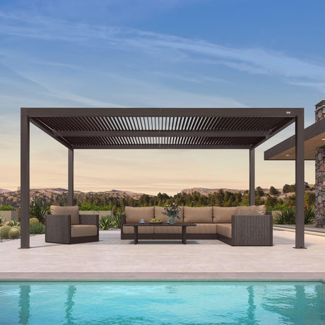 PURPLE LEAF Louvered Pergola 10' × 16' Outdoor Hardtop Gazebo Sun Shade with Adjustable Canopy Patio Aluminum Retractable Roof for Outside Deck Backyard Pavilion PURPLE LEAF