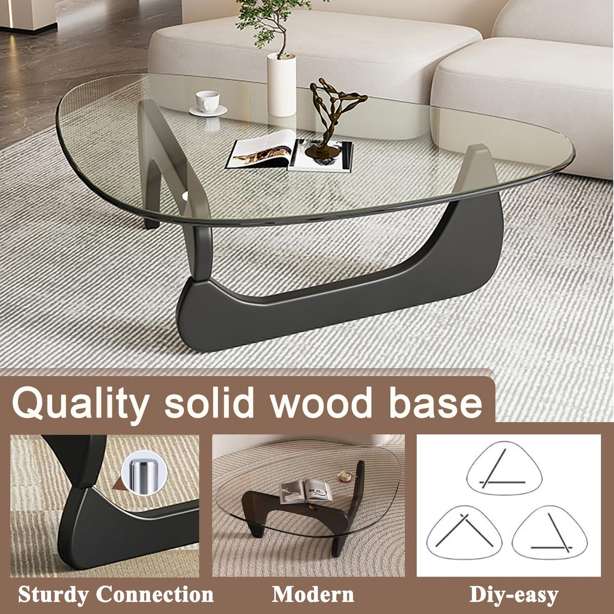 Modern Glass Coffee Table, Mid Century Small Coffee Table, Coffee Table for Living Room,Suitable for Bedroom Living Room Reception Office Tables (Black/Transparent, Small) LZYFY
