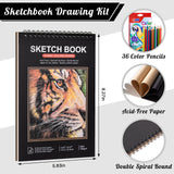 Drawing Sketchbook Kit, A5 Sketch Book with 36 Color Pencils, Three Color Black Sketch Pad, Acid-Free Sketch Pad for Kids, Artist, Art Paper Drawing Supplies for Gifts (5.8×8.3 inch) Prudiut