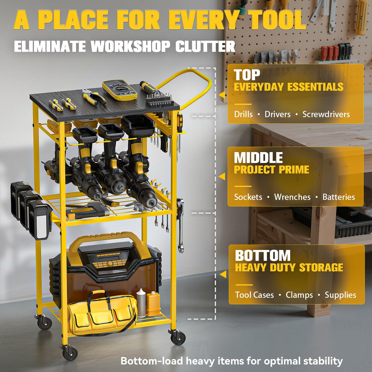 Ferreteriai Power Tool Organizer, Rolling Carts with Wheels, Screw Driver and Drill Organizer with Battery Holder, Tool Organizers and Storage for Garage, Workshop, DIY Use Ferreteriai