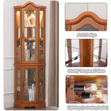 XZTUAJ 66" H Lighted Corner Curio Cabinet, 5 Tier Glass Display Cabinet with Adjustable Shelves and Mirror Back Panel, Corner Curio Storage Rack Wood Display Case for Living Room & Kitchen (Oak) XZTUAJ