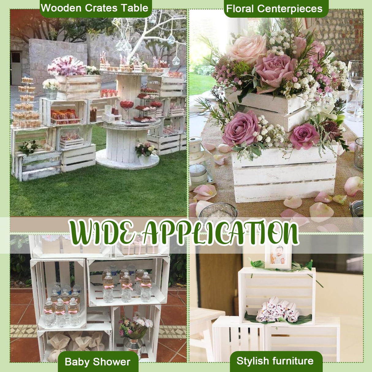 Soaoo 3 Pieces Decorative Wood Crates for Party Display, Large Rustic Wooden Nesting Storage Crates with Handles for Wedding Birthday Home Party Decoration(Rustic White) Soaoo