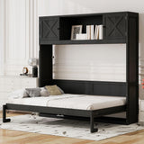 TCMILA Full Size Murphy Cabinet Bed with Storage Shelf and Cabinet Built-in Door, Folded Horizontal Murphy Hidden Dresser Bed, No Box Spring Needed, Black TCMILA
