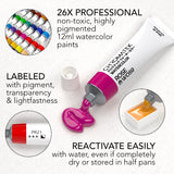 CHROMATEK Watercolor Paint Set | 62 Piece Kit | Video Tutorial Course | Adults, Kids, Beginner & Professional Artists | Paper, 8 Brushes, Palette, Aquapen, Masking Tape | 12ml Tubes CHROMATEK