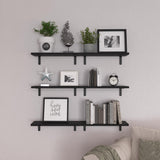 WOPITUES Wood Floating Shelves Set of 6, Shelves for Wall Decor, Farmhouse Shelf for Bedroom, Bathroom Storage Shelves, Book Shelves for Living Room-Black WOPITUES