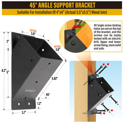 WOWACE 4pcs 45° Degree Angle Support Brackets, 4x4 (Actual 3.5''x3.5'') Pergola Angle Brackets, For pergola, deck porch, log cabin angle support bracket kit