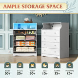 WLIVE White LED Dresser for Bedroom, Tall Wood Dresser with 4 Drawers and Open Shelf, Chest of Drawers with Charging Station and LED Lights for Living Room, Hallway, Closet WLIVE