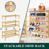 Smiry Shoe Rack, 3 Tier Bamboo Shoe Organizer, Stackable Free Standing Wooden Shoe Storage Shelf for Closet, Entryway, Front Door Entrance, Natural Smiry