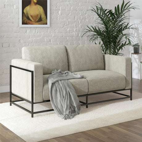 Novogratz Kelly Industrial Modern 72" Sofa with Metal Base, Beige Novogratz