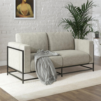 Novogratz Kelly Industrial Modern 72" Sofa with Metal Base, Beige