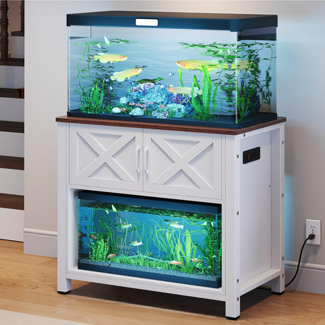 YITAHOME Heavy Duty 40-50 Gallon Aquarium Stand with Power Outlets, Cabinet for Fish Tank Accessories Storage - Metal Fish Tank Stand Suitable for Fish Tank, Turtle Tank, 660LBS Capacity, White YITAHOME