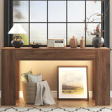 knoworld 63-Inch Long Console Table with LED Light, Farmhouse Sofa Table Behind Couch, Wooden Console Table for Entryway Hallway Entrance Living Room, Brown knoworld