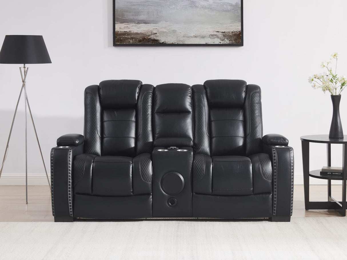 THSUPER Black Leather Power Recliner Sofa Loveseat Sets with Arm Storage and Power Headrest, Leather Living Room Reclining Sofa and Loveseat Set with Cup Holders and Bluetooth Speaker. THSUPER