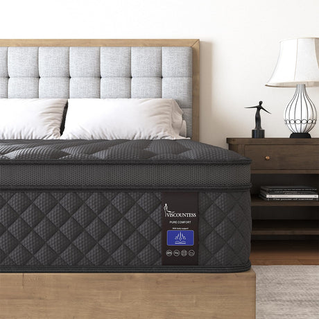 VISCOUNTESS Full Hybrid Mattress, 14 Inch Medium Mattresses Euro Top for Back & Lumbar Support, 100 Night Trial, Individual Pocket Spring Bed for Motion Isolation & Pressure Relief Black VISCOUNTESS