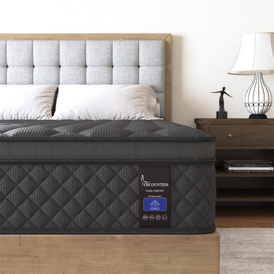 VISCOUNTESS Full Hybrid Mattress, 14 Inch Medium Mattresses Euro Top for Back & Lumbar Support, 100 Night Trial, Individual Pocket Spring Bed for Motion Isolation & Pressure Relief Black