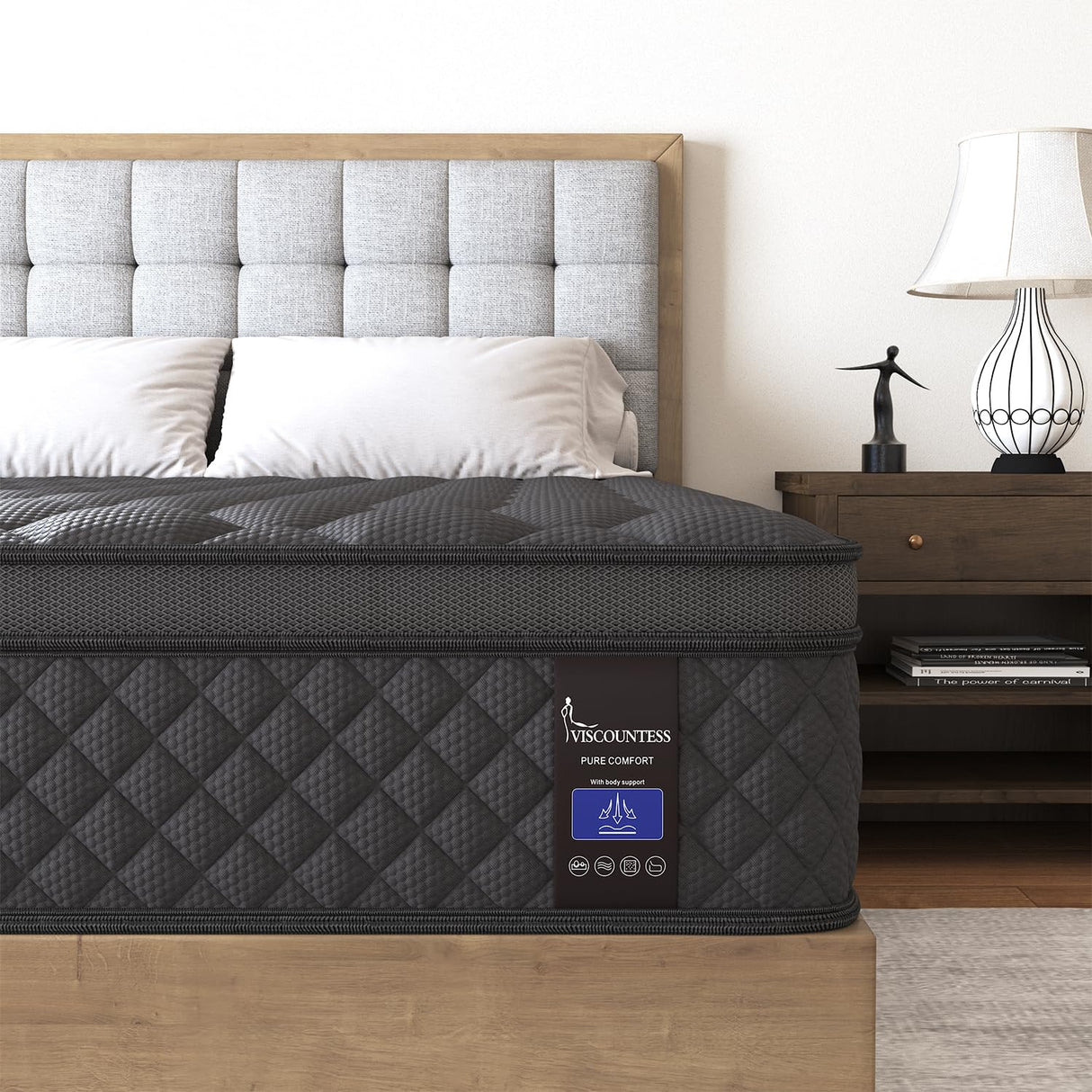 VISCOUNTESS Full Mattress, 12 Inch Mattresses Hybrid Euro Top Mattress Medium Firm for Back & Lumbar Support, 100 Night Trial, Individual Pocket Spring Bed for Motion Isolation & Pressure Relief VISCOUNTESS