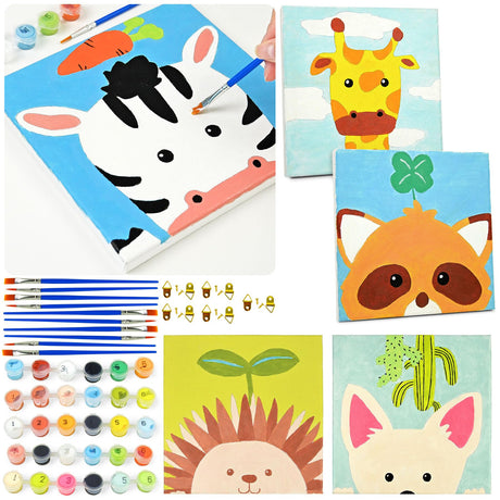 Vileafy 5 Paint by Numbers Kit for Kids Ages 8-12 Years Old, Beginners Pre Drawn Canvas Painting Kit for Art Coloring Party Favors, 8 * 8inches for Class and Family Activities Vileafy