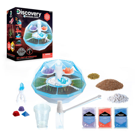 Discovery™ #Mindblown DIY Light-Up LED Terrarium - Plants & Crystals Geodome Grow Kit, 3 Colorful Crystal Formations, Rye Grass, Education STEM Activity Set, Indoor Science Experiment, Chemistry Gift Discovery Kids