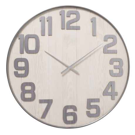 WHW Whole House Worlds Modern Farmhouse Wall Clock, Neutral Colors, White Wood Panel Face and Grey Numerals, Quartz Movement, 35.5 Inches Diameter, Oversized WHW Whole House Worlds