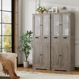 HOSTACK 64" Modern Ash Grey Storage Cabinet with Glass Doors and Drawers HOSTACK