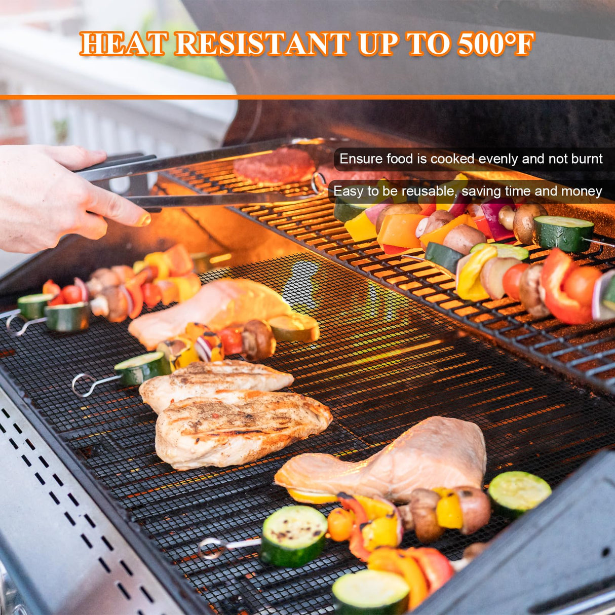 Grill Mesh Mat Set 5 Barbecue Grill Accessories Reusable Non-Stick Grill Mat for Vegetables Fish Grilling Mat Sheets for Outdoor Smoker Charcoal Gas Electric Grill BBQ Tools,XL 15.75 x 13 inch, Black KICKOIL