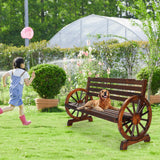 VINGLI Outdoor Rustic Wooden Bench with Wagon Wheel Arms, 3 People Outdoor Bench Garden Bench Front Porch Furniture Patio Lawn Yard Park, Indoor and Ourdoor Decor VINGLI