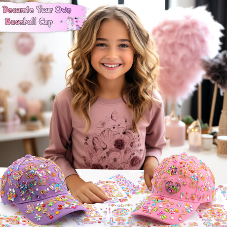 Christmas Gifts for Girls Decorate Your Own Baseball Cap with 12 Sheets Unicorn Gem Stickers, Fun Arts and Crafts Kit for Kids Age 4-12, 2PCS DIY Baseball Cap Birthday Gifts for Girls 4 5 6 7 8 9 10 Yoart
