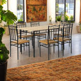 Homy Casa 7-Piece Modern Dining Set for 6, 55.1" Square Table with PVC Soft-Cushion Seats, Space-Saving Design, Metal Frames, Ideal for Small Kitchens, Apartments, and Dining Rooms, Light Yellow Homy Casa