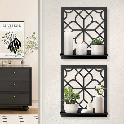 Black Metal Wall Art Holder Set of 2, Black Farmhouse Home Wall Decor, Minimalist Rustic Wall Art, Aesthetics Wall Candle Holder for Living Room Bedroom Bathroom (11.8 x 13 in)
