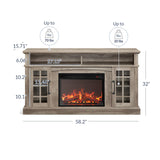 BELLEZE Traditional 58" Rustic TV Stand with 23" Electric Fireplace Heater with Sound, Media Entertainment Center Console Table for TV up to 65" with Open Storage Shelves and Cabinets - Ashland Pine BELLEZE