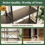 Huuger 5 Tier Bookshelf, L Shaped Corner Bookshelf with 10 Open Shelves, 49.4 Inch Straight Wide Bookcase with Metal Frame and Wooden Board, Adjustable Feet, Black Huuger