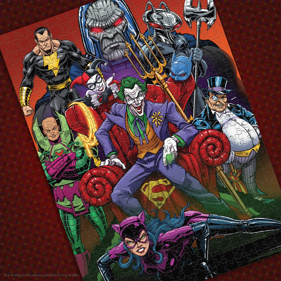 DC Villains Forever Evil 1000 Piece Jigsaw Puzzle | Celebrating WB 100 | Officially Licensed DC Comics Universe Merchandise | Collectible Puzzle Featuring Joker, Harley Quinn, Lux Luthor, and Others USAOPOLY