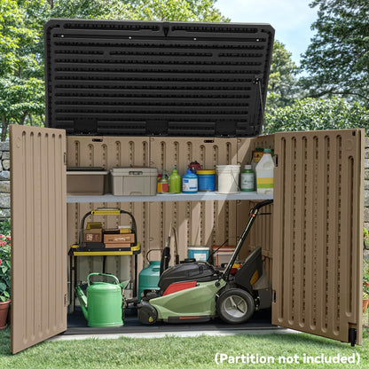 YITAHOME Large Outdoor Horizontal Storage Shed, 47 cu ft Resin Tool Shed w/o Shelf, Outdoor Waterproof Storage with Floor for Trash Cans, Garden Tools, Lawn Mower, Lockable, 4.5x2.8x3.9 ft, Brown