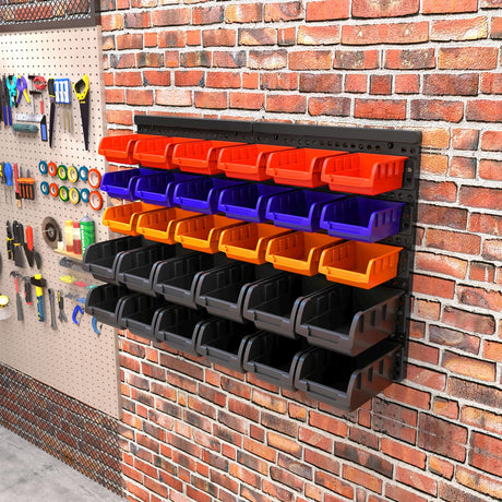 MULSAME Wall Mounted Storage Bins Parts Rack 4 Colors 30PCS Bin Organizer Garage Plastic Shop Tool, Garage Organizers and Storage (Style-Classic) MULSAME