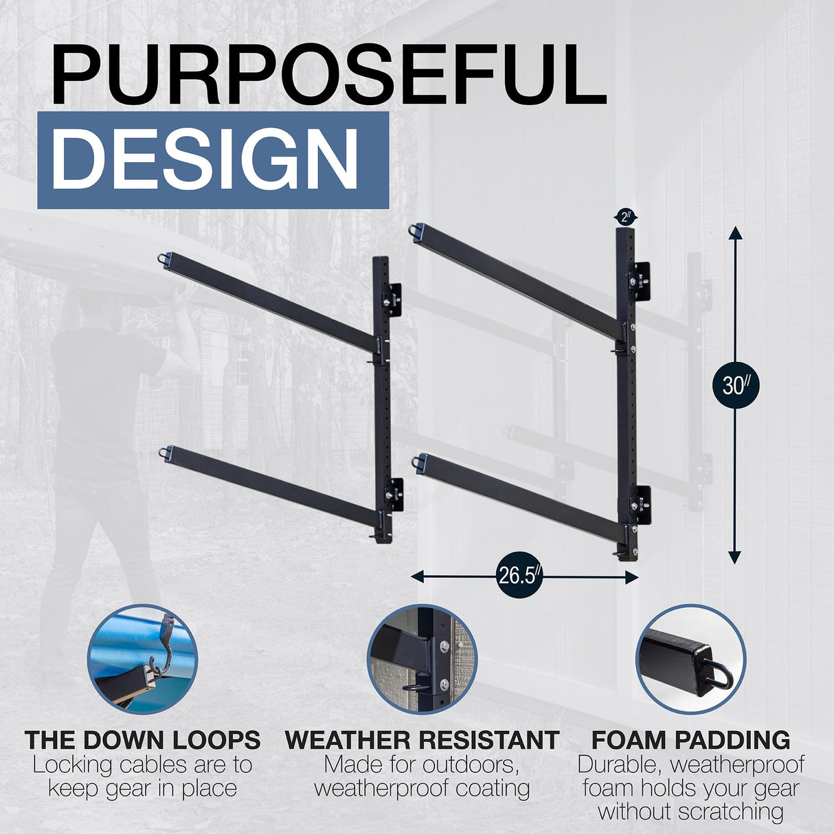 StoreYourBoard G-Kayak Wall Rack – Heavy-Duty Outdoor Kayak Rack for 2 Boats, Adjustable Storage Wall Mount Hanger, Space-Saving Outdoor Storage for Kayak Wall Mount - Holds 200 lbs - Silver StoreYourBoard