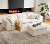 SITJOY L Shape Sectional Sofa, 4 Seat Velvet Sofa with Ottoman, Boneless Cloud Sectional Couch for Living Room, No Need Assembly Modular Sectional Sofa, 110 inch Width, White SITJOY