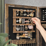 SONGMICS Lockable Jewelry Cabinet Armoire with Mirror, Wall-Mounted Space Saving Jewelry Storage Organizer, Rustic Brown UJJC051K01 SONGMICS