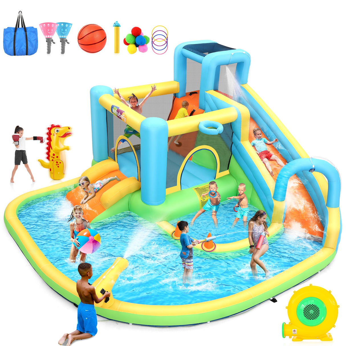 Whubefy 12.8x12Ft Large Waterslide Bounce House for Big Kids 3-10, 13-in-1 Inflatable Bounce House Water Slide with Splash Pool, Jump Bouncy Castle, Blow up Water Slides Park for Kids Backyard Party Whubefy