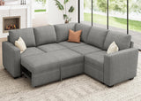HONBAY Modular Sectional Sleeper Sofa with Pull Out Bed, Chenille L Shaped Couch with Storage Seats, Convertible Sectional Couches for Living Room, Warm Grey HONBAY