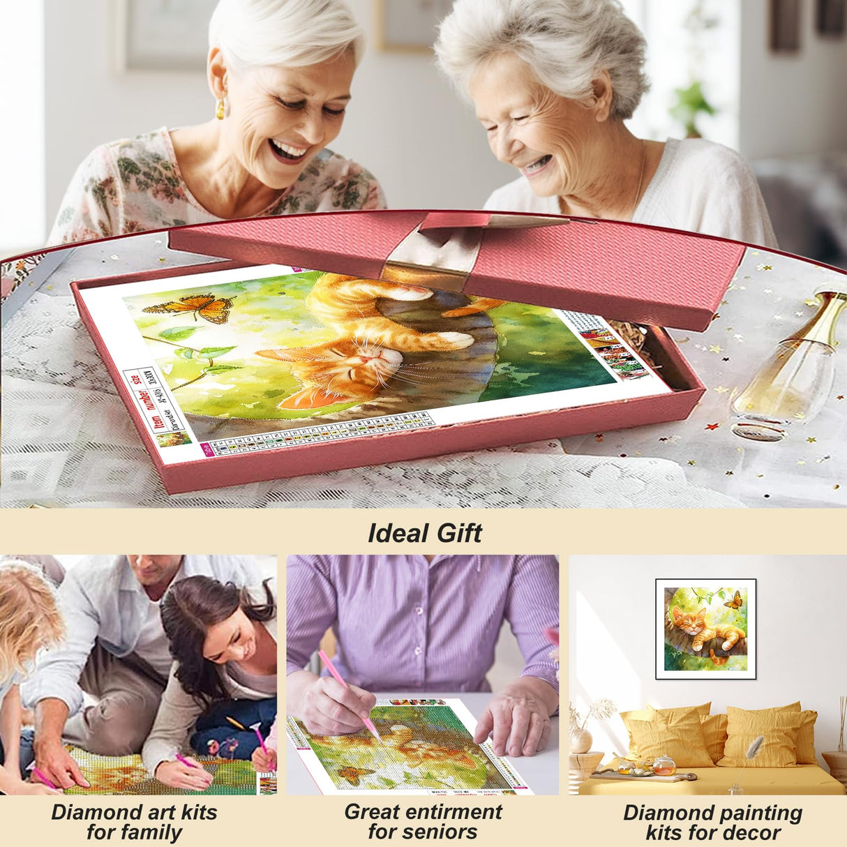 AMORARS Cat Diamond Painting Kit for Adults, 5D Sleepy Cat Diamond Art for Beginners - DIY Full Diamond Dot Gem Art Painting, Gifts,Suitable Home Wall Arts and Craft Paint Kits, 12x12Inch AMORARS