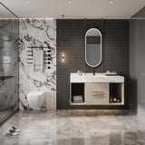 40 Inch Modern Wall Mounted Bathroom Vanity with White Sintered Stone Countertop. Quick Assembly Solid Wood Floating Bathroom Cabinet with 2 Drawers and 2 Storage.White. Glintee