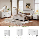 GarveeHome White Fluted 6 Drawer Dresser, Wide Wood Double Dresser with Metal Legs and Handles, Modern Chest of Drawers with Anti-Tipping Design for Bedroom Living Room Hallway GarveeHome