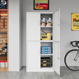 STANI Metal Storage Cabinet, Locking Steel Storage Cabinet with 4 Doors and 2 Adjustable Shelves, 71" Steel Lockable File Cabinet, Tall Steel Cabinet for Home Office,Garage,School (White) STANI