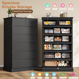 DICTAC Black Tall Dresser for Bedroom with 7 Drawers, 51.8" Tall Dressers & Chests of Drawers, Modern Wood Closet Organizer and Storage Cabinet, Large Vertical Dresser for Bedroom, Closet, Hallway DICTAC
