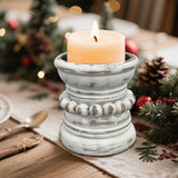 dwellington Farmhouse Rustic Wood Pillar Candle Holder, Decorative Beaded Candlestick Holder Stand for Home Décor, Gifts, Wedding (White Wash) dwellington