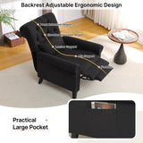 choairy Pushback Recliner Chair, Accent Push Back Chair Set of 2 with Adjustable Footrest Wingback, Upholstered Linen Reclining Sofa with Side Pocket, Comfy Modern Armchair for Living Room, Black choairy