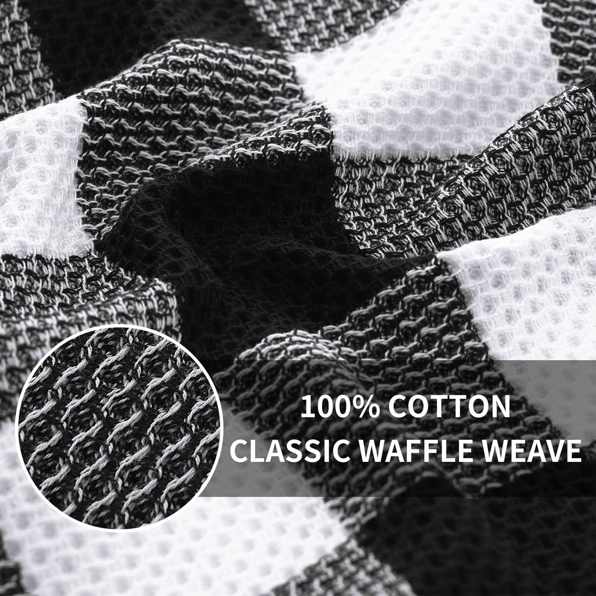 Homaxy 100% Cotton Waffle Weave Check Plaid Kitchen Towels, 13 x 28 Inches, Super Soft and Absorbent Dish Towels for Drying Dishes, 4-Pack, White & Black Homaxy
