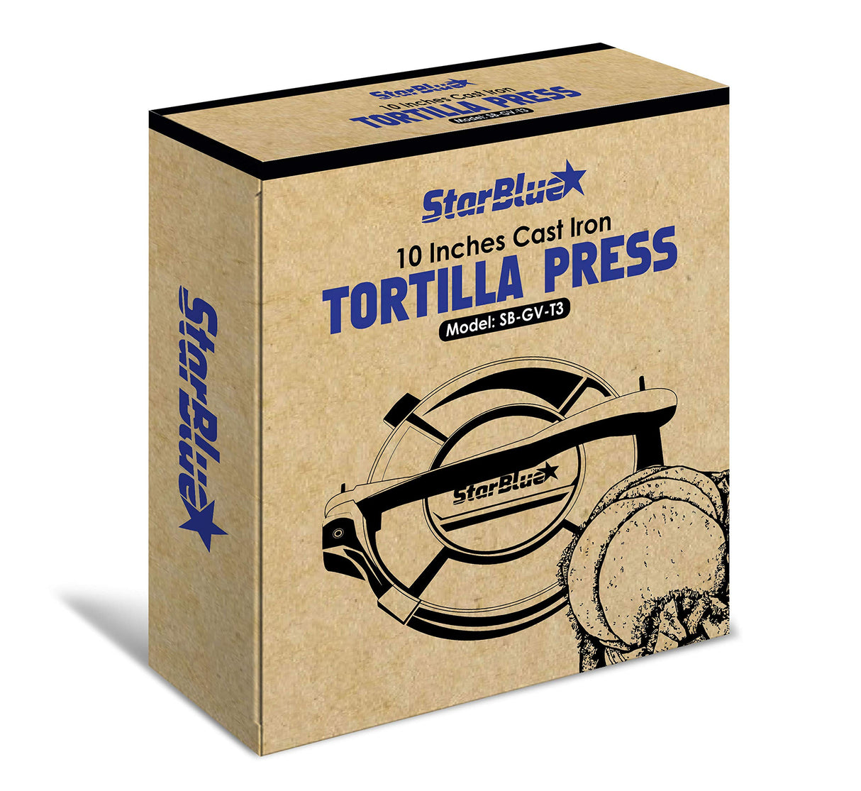 10 Inch Cast Iron Tortilla Press by StarBlue with FREE 100 Pieces Oil Paper and Digital Recipes e-book - Tool to make Indian style Chapati, Flour Tortilla, Roti StarBlue